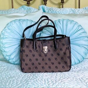 Dooney Black DB Patterned Coated Cotton Satchel